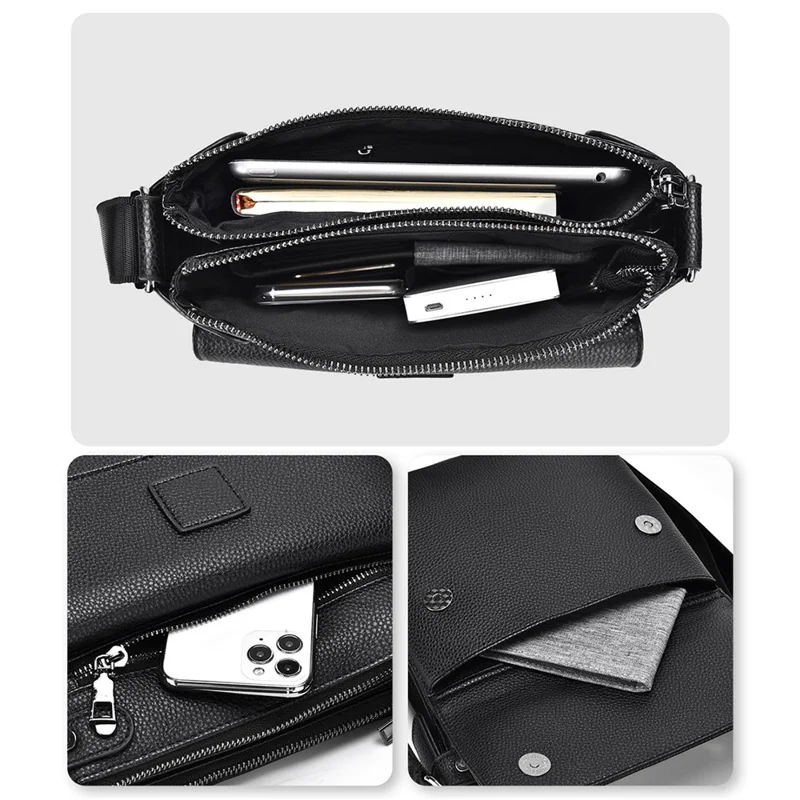D278 PU-Leder Business Herren Crossbody Pouch Messenger Bag mit verstellbarem Schultergurt - Schwarz