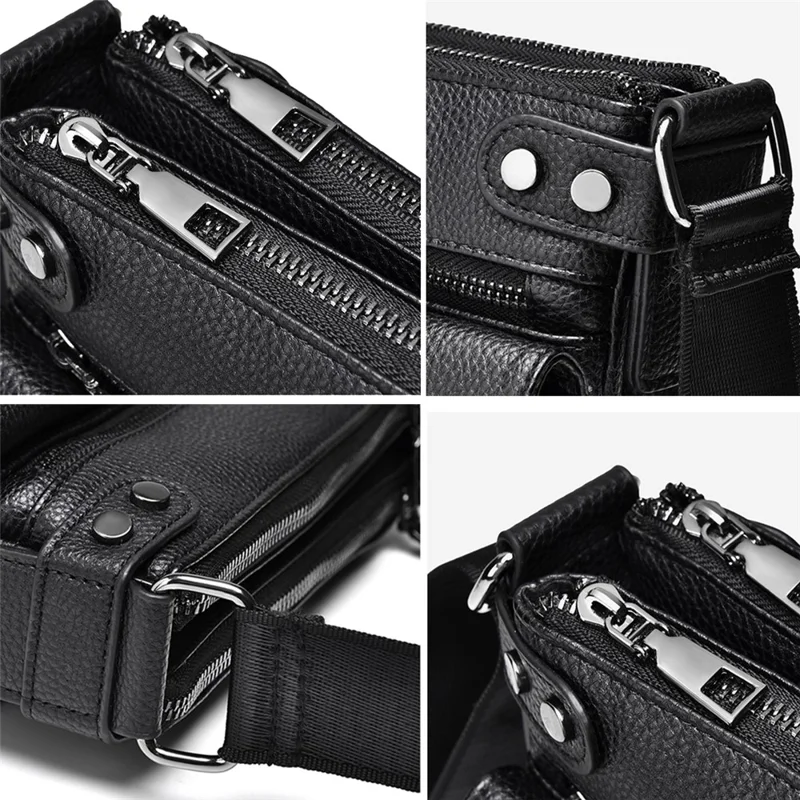 D278 PU-Leder Business Herren Crossbody Pouch Messenger Bag mit verstellbarem Schultergurt - Schwarz