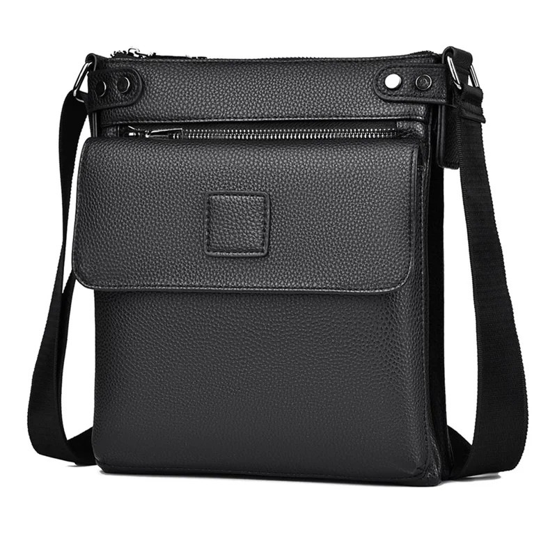 D278 PU-Leder Business Herren Crossbody Pouch Messenger Bag mit verstellbarem Schultergurt - Schwarz