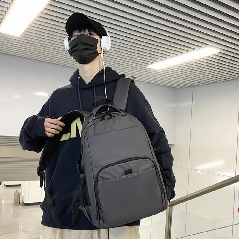 WEPOWER 3403# حقيبة ظهر من النايلون المقاوم للماء، حقيبة كتف للرجال مناسبة للكمبيوتر المحمول بحجم 15.6 بوصة - رمادي