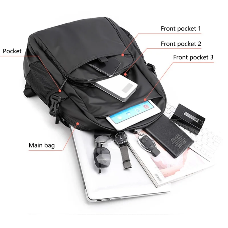 WEPOWER 3403# حقيبة ظهر من النايلون المقاوم للماء، حقيبة كتف للرجال مناسبة للكمبيوتر المحمول بحجم 15.6 بوصة - رمادي