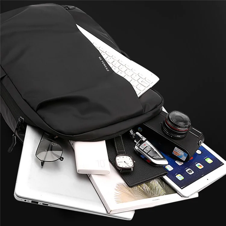 WEPOWER 3413# Men Laptop Rucksack Waterproof Nylon Backpack Travel Daypack for School Work - Black