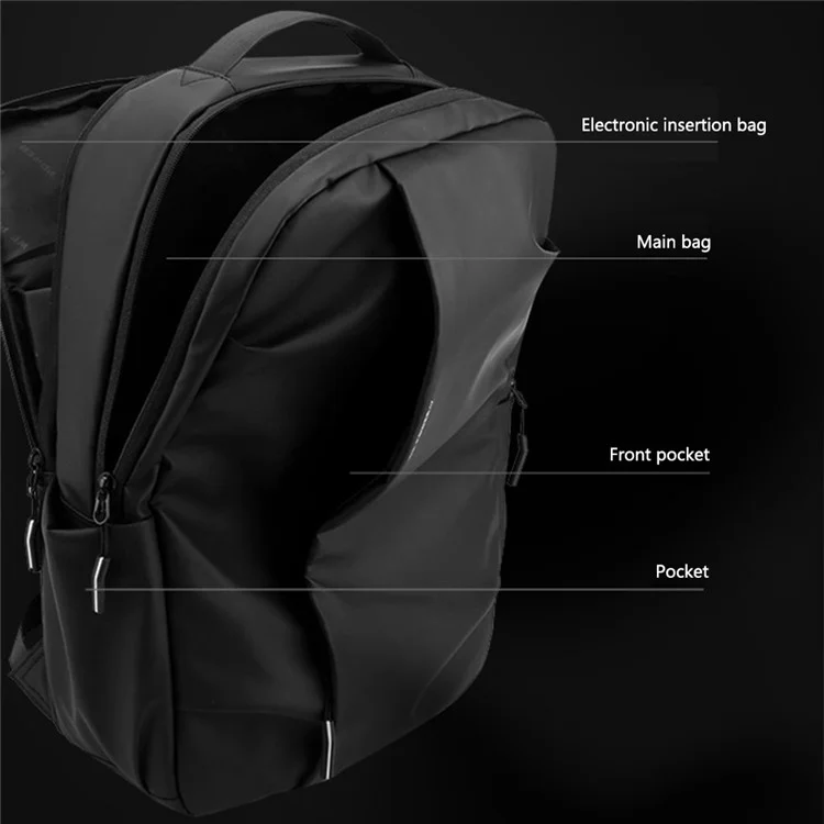 WEPOWER 3413# Men Laptop Rucksack Waterproof Nylon Backpack Travel Daypack for School Work - Black
