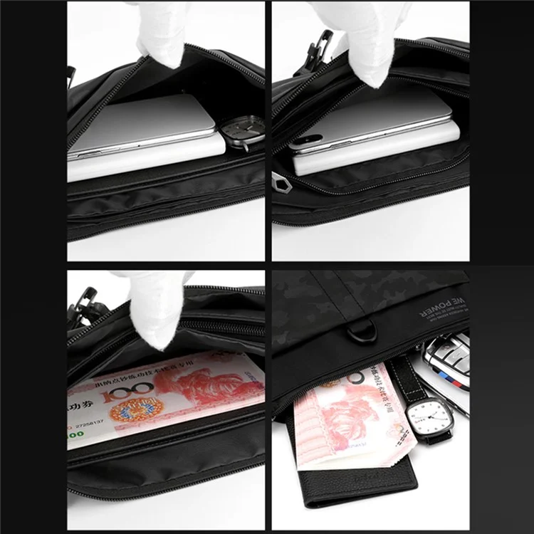 WEPOWER 1785 Nylon Cloth Waist Pack Men's Chest Bag Waterproof Shoulder Bag Daypack - Black