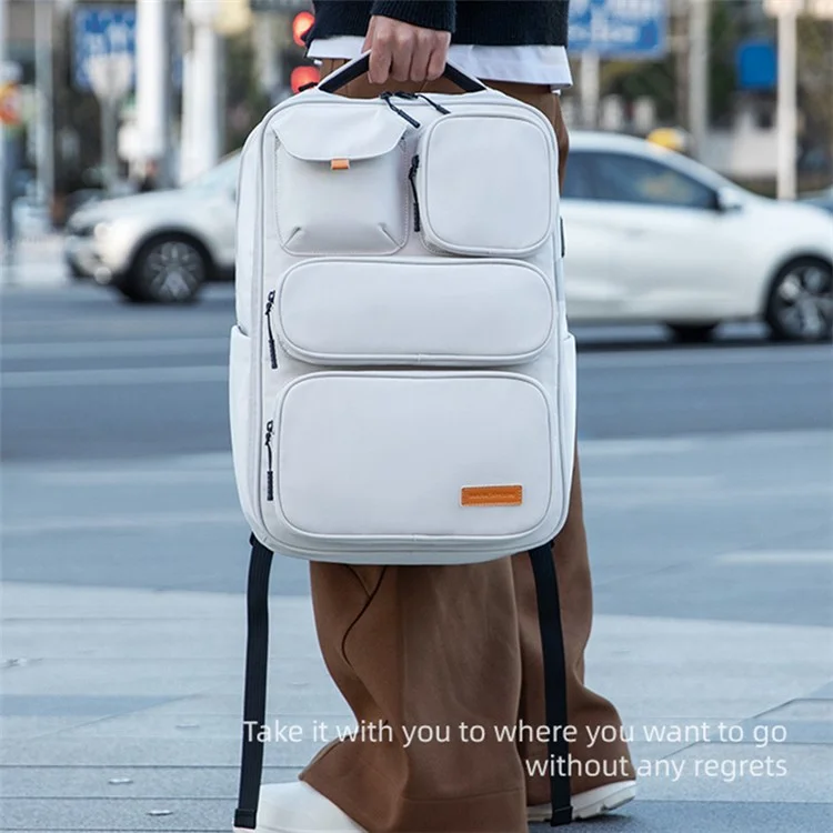 MARK RYDEN MR9004 Oxford Cloth Travel Backpack Dual Shoulder Laptop Bag - Ivory White