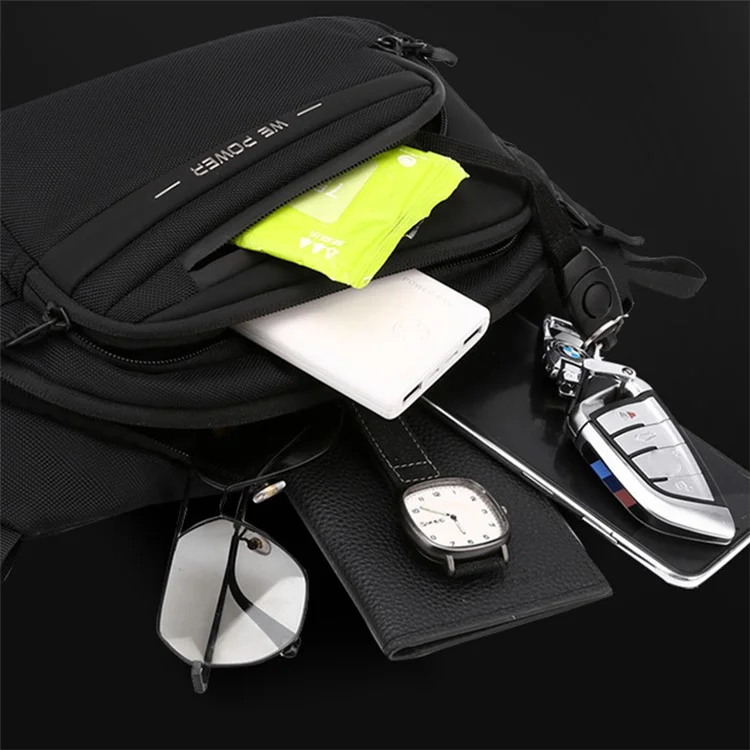 WEPOWER 2123# Bolso de pecho para hombre, de nailon, de un solo hombro, de mensajero - Negro