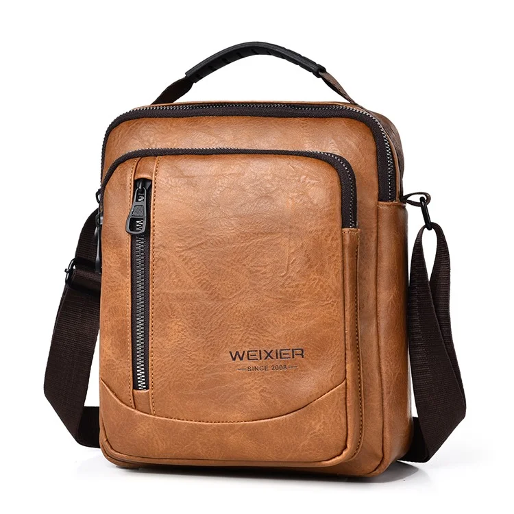 WEIXIER D288 PU Leather Men Single Shoulder Bag Casual Crossbody Bag - Light Brown