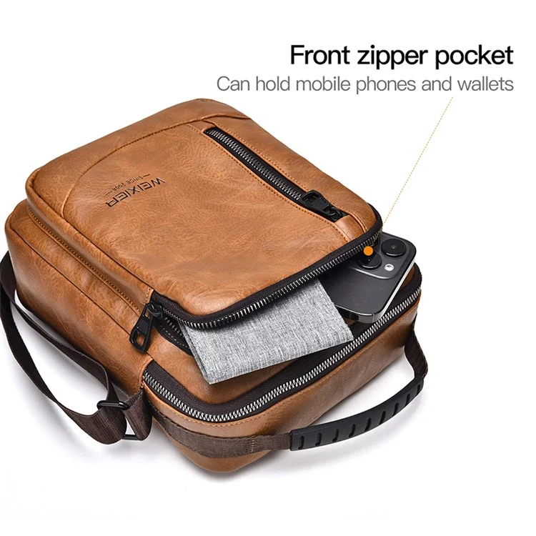 WEIXIER D288 PU Leather Men Single Shoulder Bag Casual Crossbody Bag - Light Brown