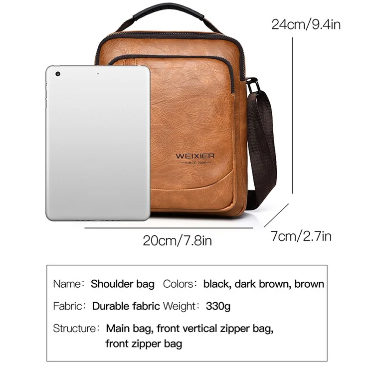 WEIXIER D288 PU Leather Men Single Shoulder Bag Casual Crossbody Bag - Light Brown