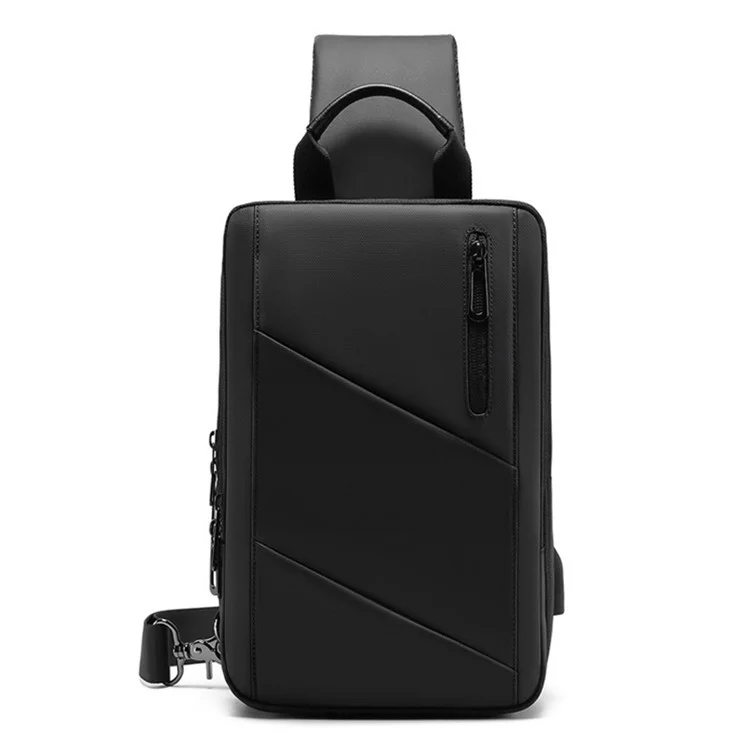 EURCOOL 2003 Black Chest Bag for Men, Polyester+PVC Crossbody Bag Daypack