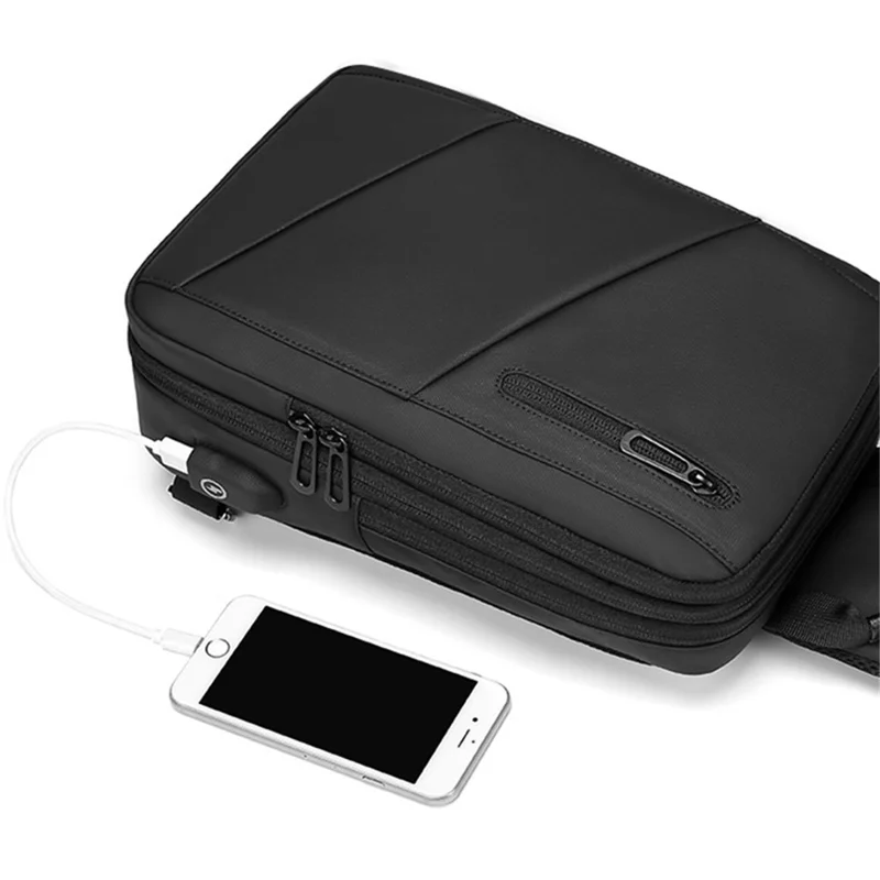EURCOOL 2003 Black Chest Bag for Men, Polyester+PVC Crossbody Bag Daypack