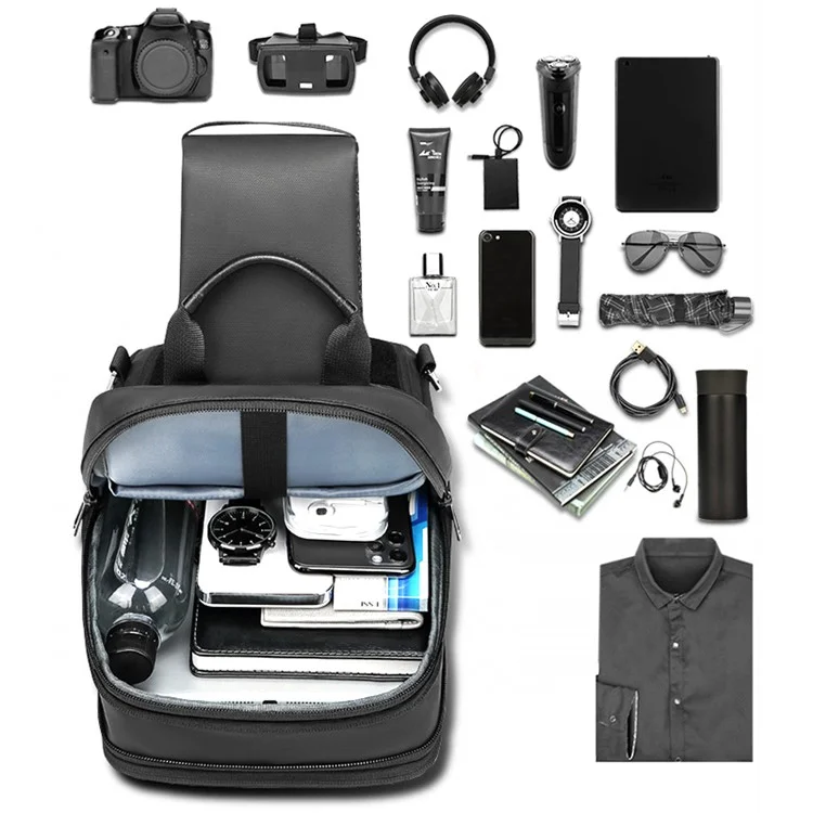 EURCOOL 2003 Black Chest Bag for Men, Polyester+PVC Crossbody Bag Daypack