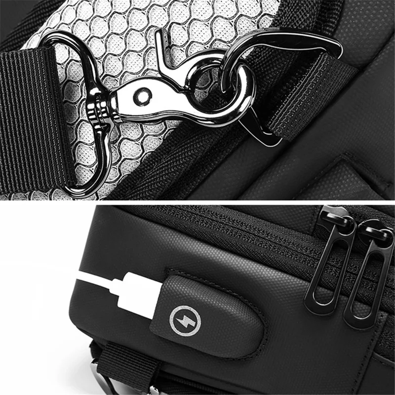 EURCOOL 2003 Black Chest Bag for Men, Polyester+PVC Crossbody Bag Daypack