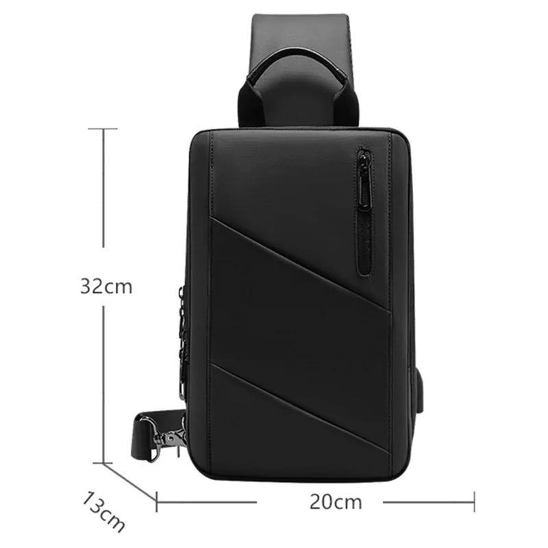 EURCOOL 2003 Black Chest Bag for Men, Polyester+PVC Crossbody Bag Daypack