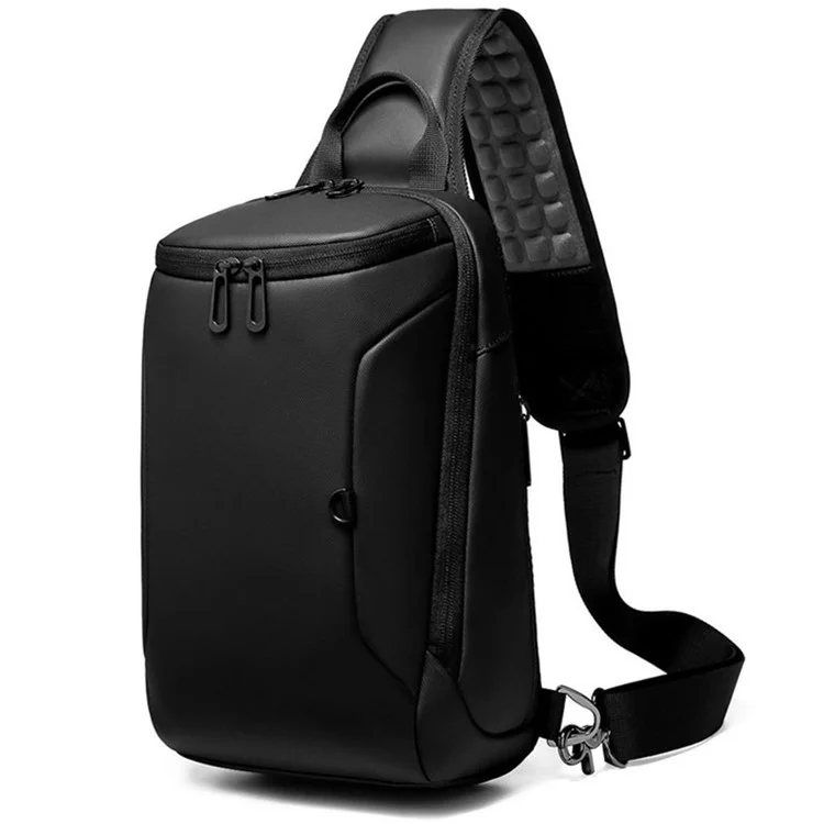 EURCOOL 1911 Men's Black Chest Bag PVC+Polyester Commuting Shoulder Sling Bag