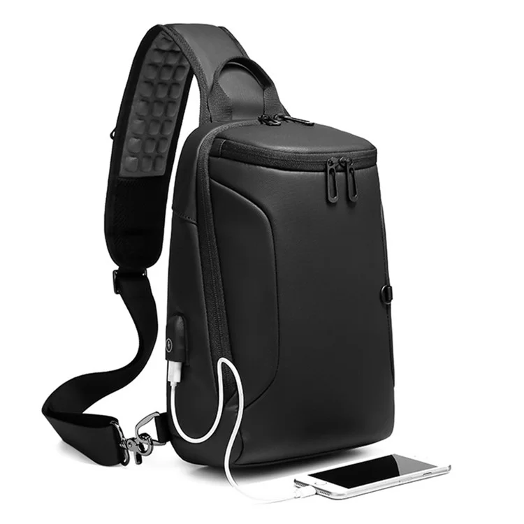 EURCOOL 1911 Men's Black Chest Bag PVC+Polyester Commuting Shoulder Sling Bag