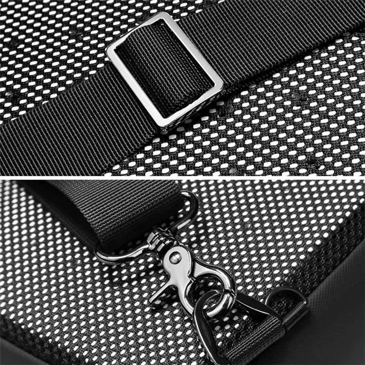EURCOOL 1911 Men's Black Chest Bag PVC+Polyester Commuting Shoulder Sling Bag