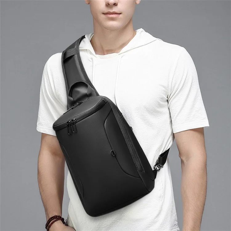 EURCOOL 1911 Men's Black Chest Bag PVC+Polyester Commuting Shoulder Sling Bag