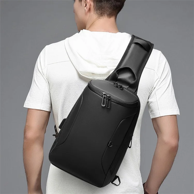 EURCOOL 1911 Men's Black Chest Bag PVC+Polyester Commuting Shoulder Sling Bag