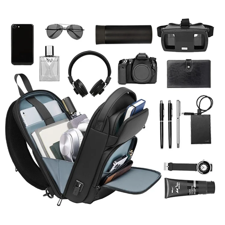 EURCOOL Herren Umhängetasche Teenager Jungen Daypack Schwarz Polyester Brusttasche