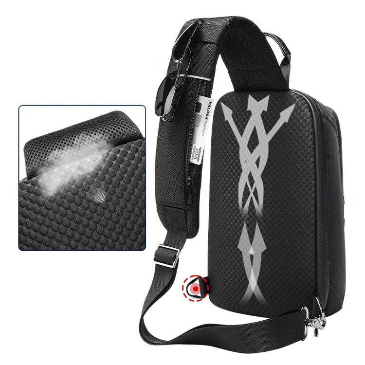 EURCOOL 2181 Herren-Umhängetasche 1680D PVC Crossbody-Tasche Daypack Schwarz Brusttasche