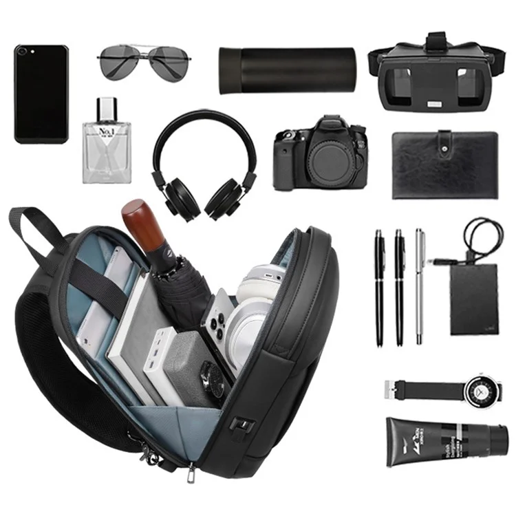 EURCOOL EC-6621 Polyester+PVC Crossbody Bag Daypack Black Chest Bag for Men