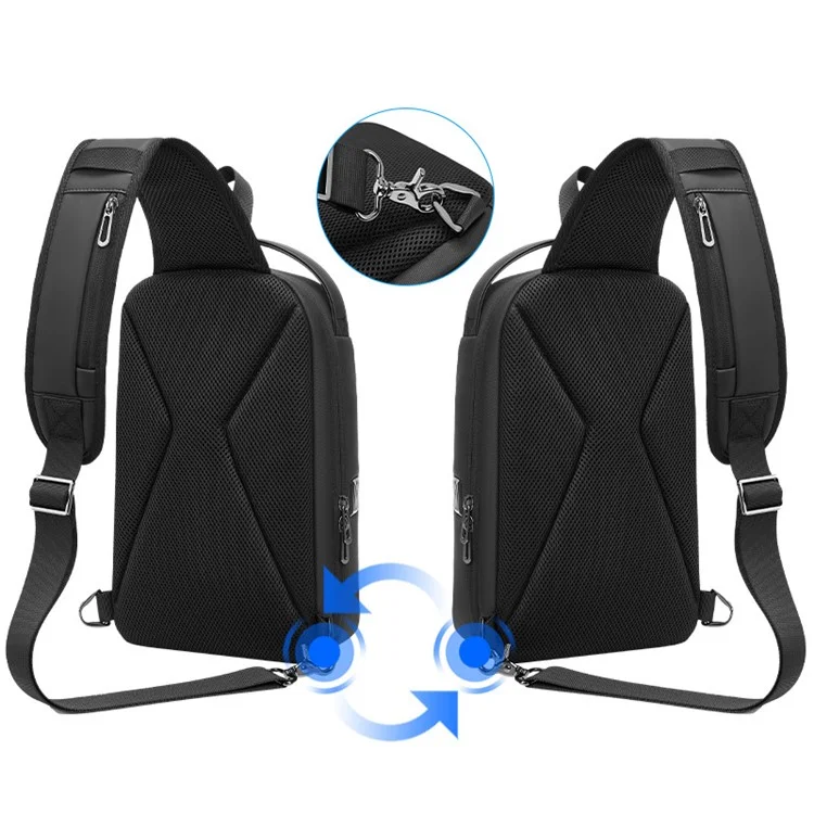 EURCOOL EC-6621 Polyester+PVC Crossbody Bag Daypack Black Chest Bag for Men