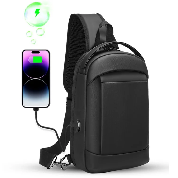 EURCOOL EC-6621 Polyester+PVC Crossbody Bag Daypack Black Chest Bag for Men