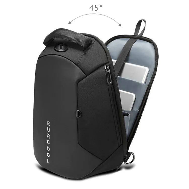 EURCOOL 1825 Outdoor Chest Bag Herren Umhängetasche mit USB-Ladeanschluss, Größe L - Schwarz