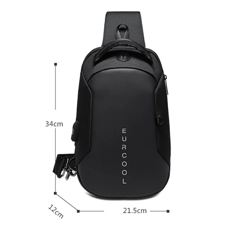 EURCOOL 1825 Outdoor Chest Bag Herren Umhängetasche mit USB-Ladeanschluss, Größe L - Schwarz