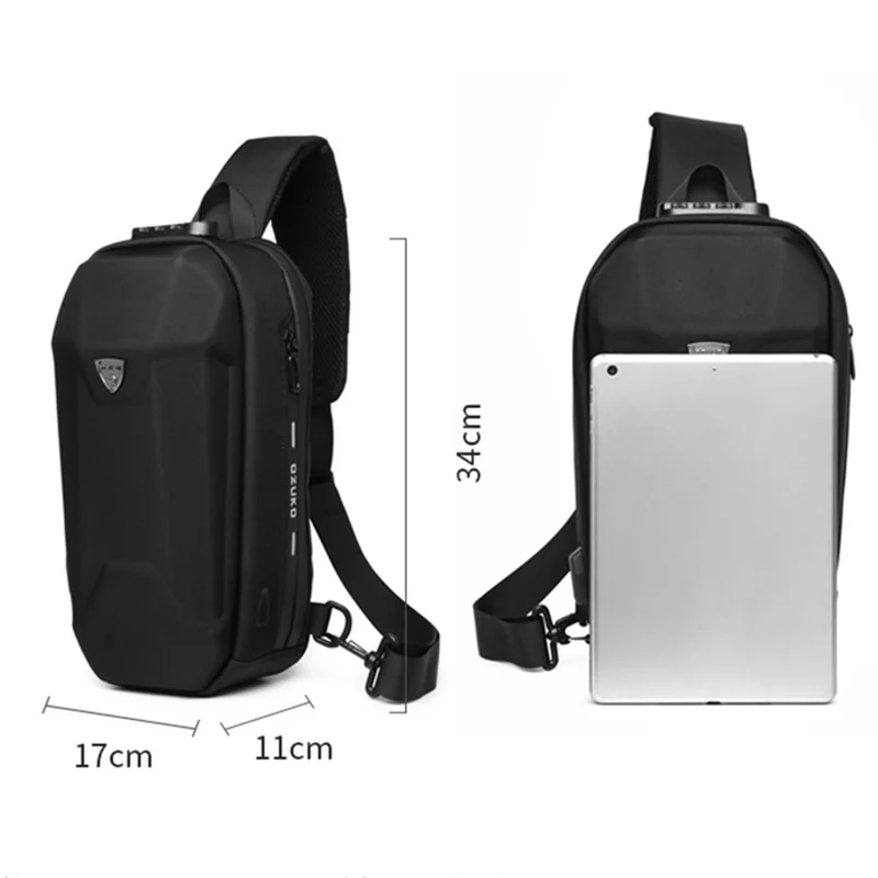 OZUKO 9321 Chest Bag Hard EVA Waterproof Crossbody Shoulder Bag - Black