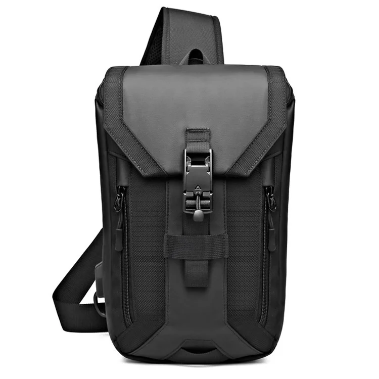 OZUKO 9334 Oxford Cloth USB Port Men's Chest Bag Travel Crossbody Bag Daypack - Black