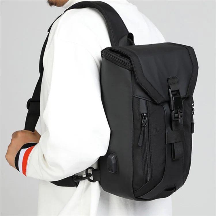 OZUKO 9334 Oxford Cloth USB Port Men's Chest Bag Travel Crossbody Bag Daypack - Black