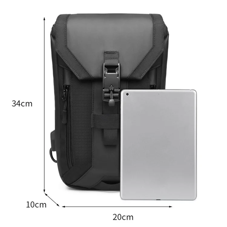 OZUKO 9334 Oxford Cloth USB Port Men's Chest Bag Travel Crossbody Bag Daypack - Black