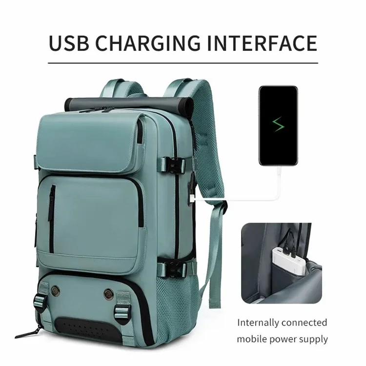 OUTWALK 7798 USB Port Multi-function Travel Backpack for 16" Laptop - Green