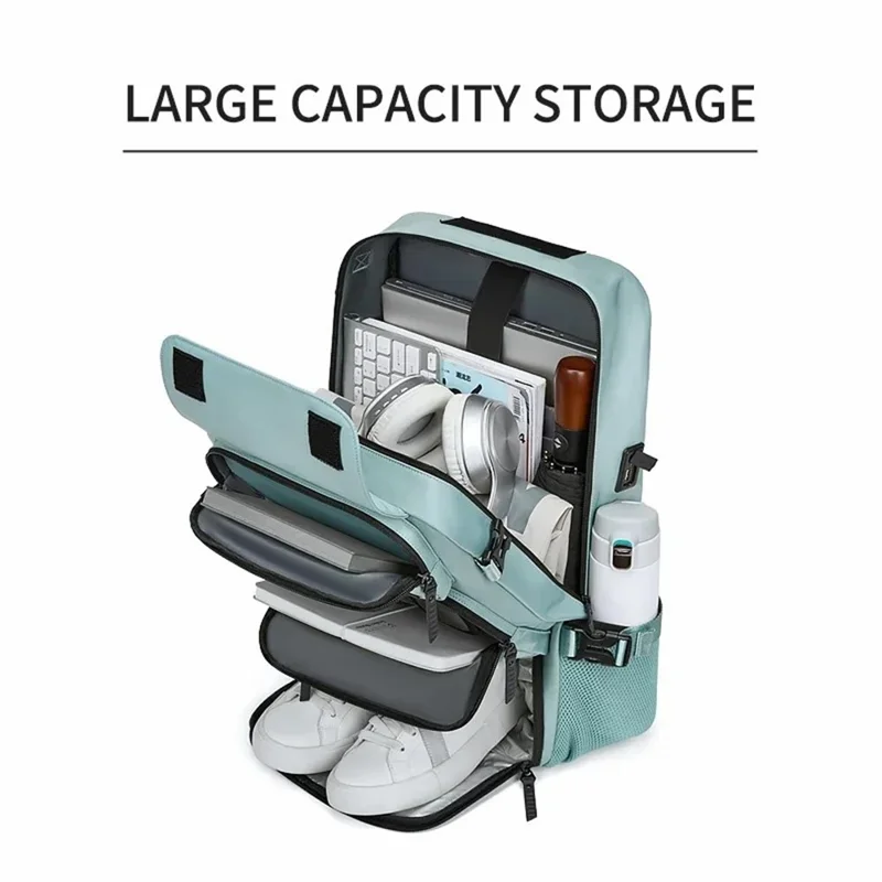 OUTWALK 7798 USB Port Multi-function Travel Backpack for 16" Laptop - Army Green