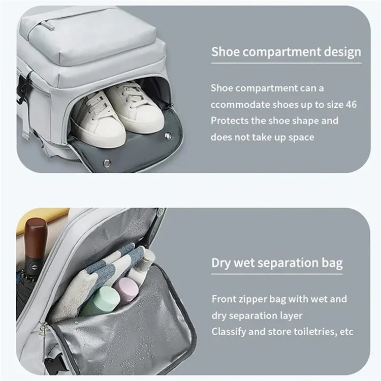 2023 Expandable Carry-On Luggage Travel Backpack Weekender Bag with USB Port - Light Grey