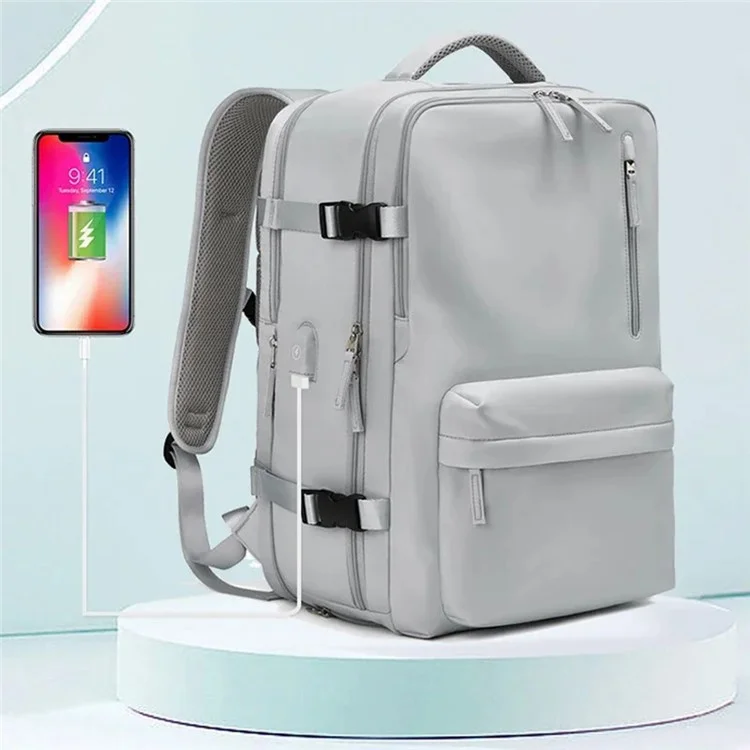 2023 Expandable Carry-On Luggage Travel Backpack Weekender Bag with USB Port - Light Grey