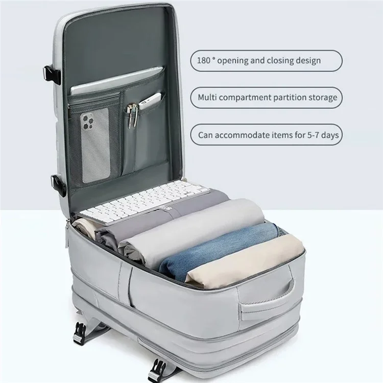 2023 Expandable Carry-On Luggage Travel Backpack Weekender Bag with USB Port - Light Grey
