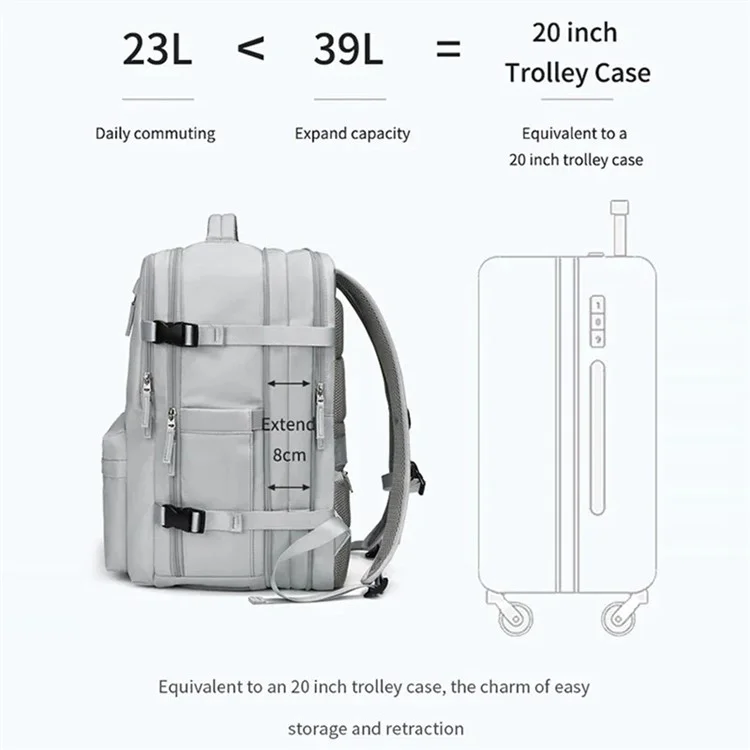 2023 Expandable Carry-On Luggage Travel Backpack Weekender Bag with USB Port - Light Grey
