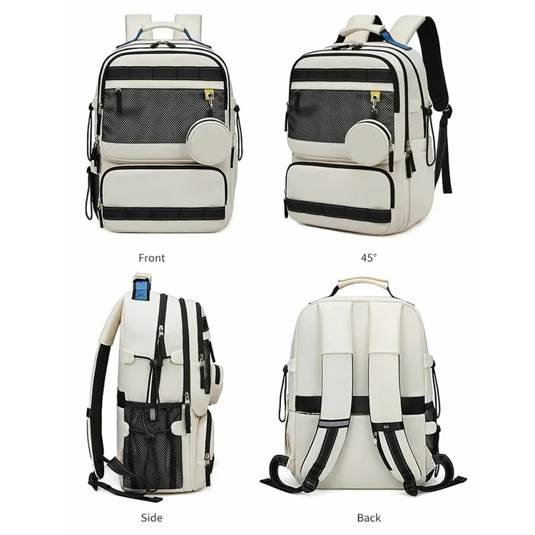 Mochila de Viagem Masculina 2287 Nylon Duplo Ombro Bag Grande Laptop Bag - Bege