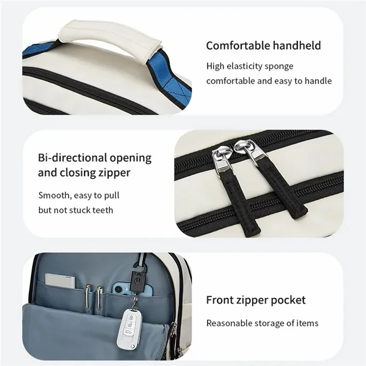 Mochila de Viagem Masculina 2287 Nylon Duplo Ombro Bag Grande Laptop Bag - Bege