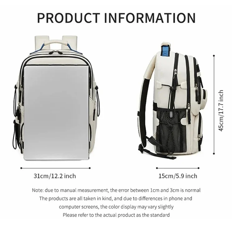 2287 Men's Travel Backpack Nylon Dual Shoulders Bag Large Laptop Bag - Beige