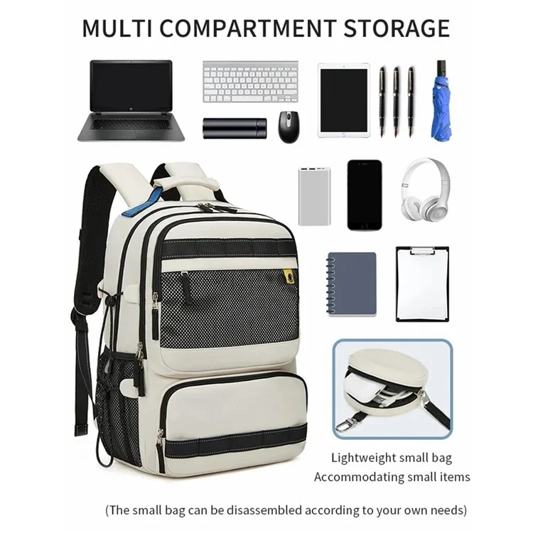 Mochila de Viagem Masculina 2287 Nylon Duplo Ombro Bag Grande Laptop Bag - Bege