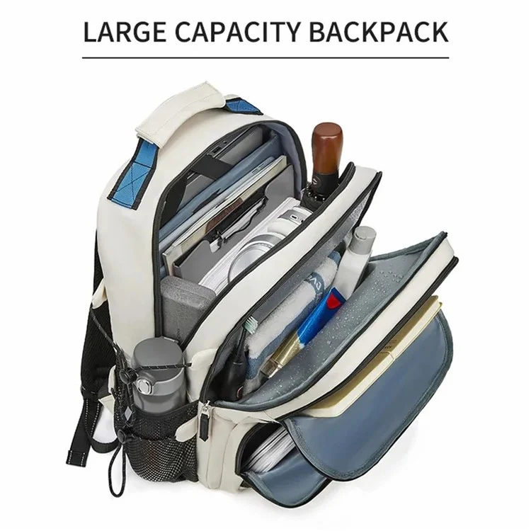 Mochila de Viagem Masculina 2287 Nylon Duplo Ombro Bag Grande Laptop Bag - Bege