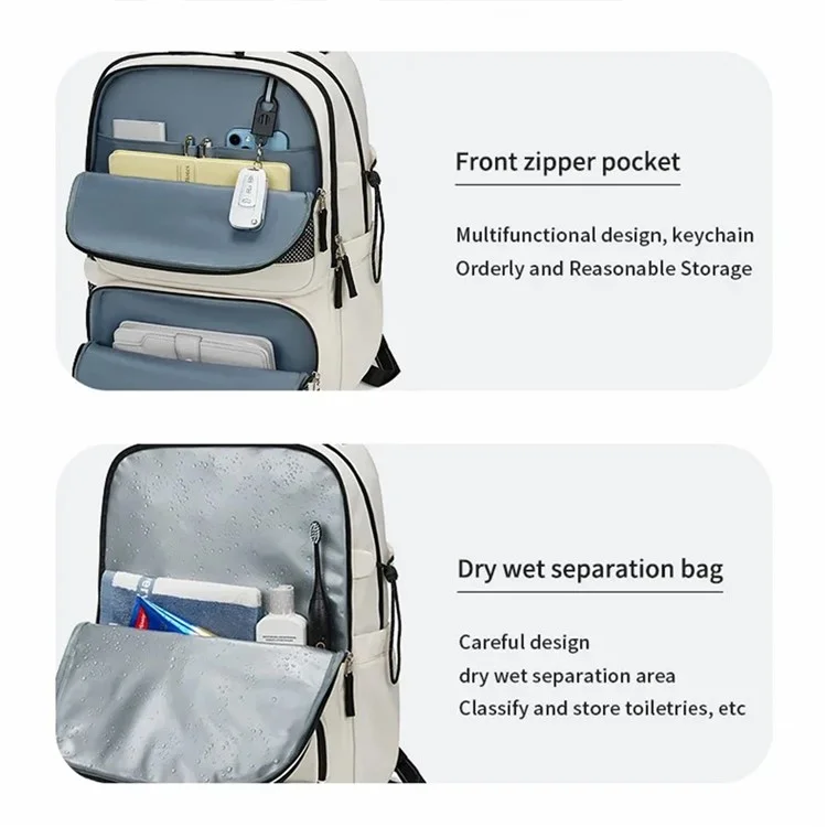 Mochila de Viagem Masculina 2287 Nylon Duplo Ombro Bag Grande Laptop Bag - Bege