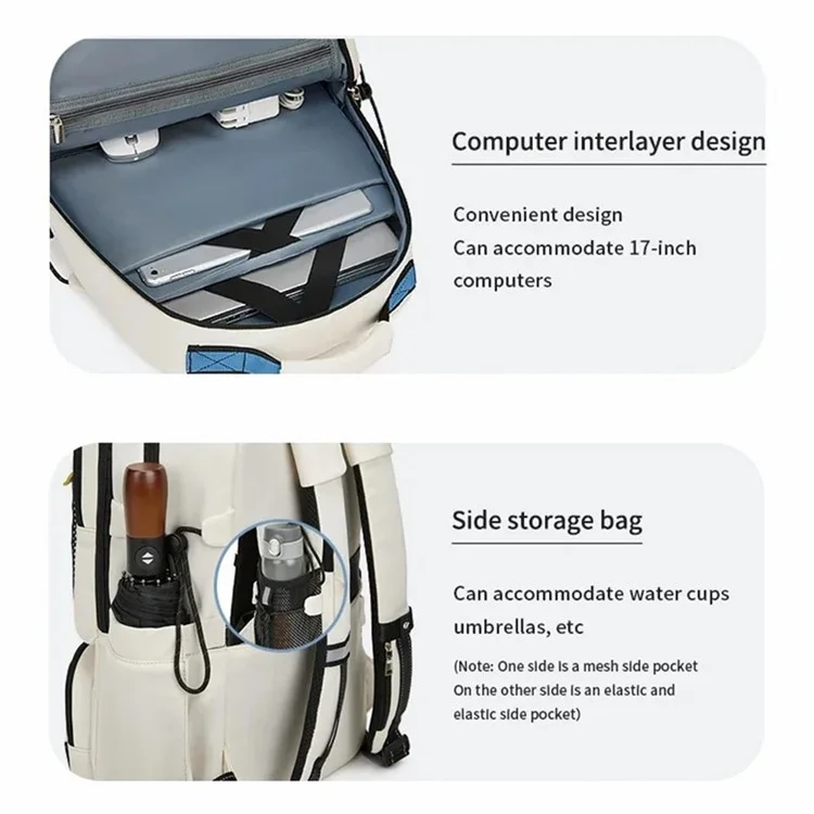Mochila de Viagem Masculina 2287 Nylon Duplo Ombro Bag Grande Laptop Bag - Bege