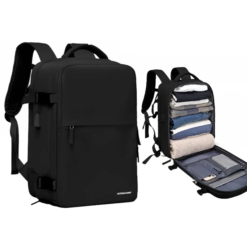 VICTORIATOURIST V7056 Polyester Travel Backpack Dual Shoulder Laptop Bag with USB Port - Black