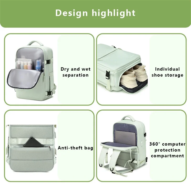 VICTORIATOURIST V7056 Polyester Travel Backpack Dual Shoulder Laptop Bag with USB Port - Black