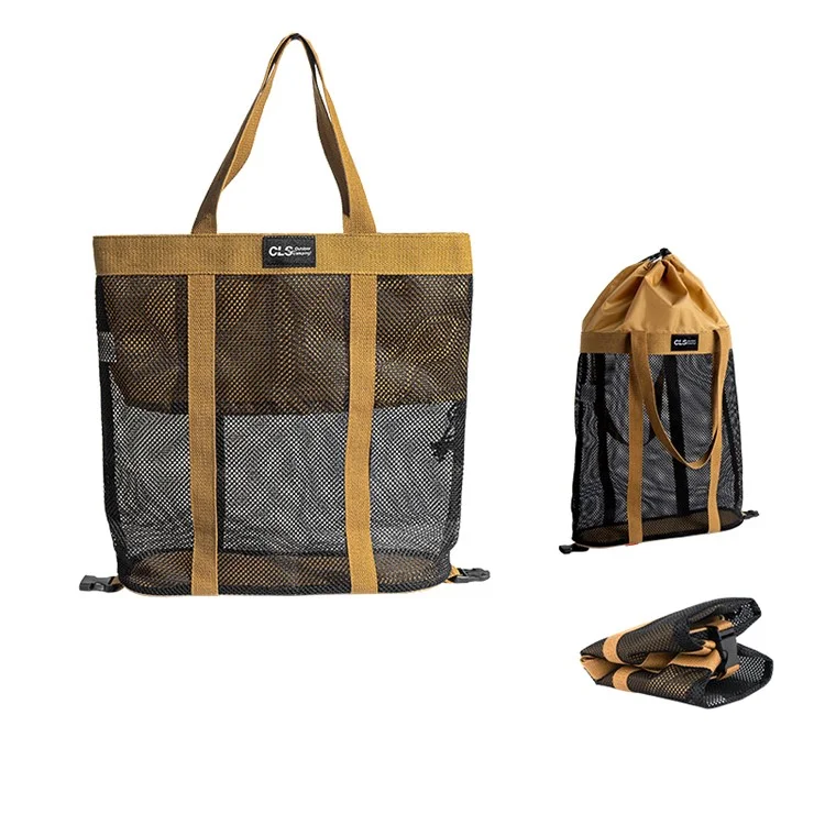 CLS Large Capacity Camping Picnic Beach Mesh Bag Oxford Cloth Travel Shopping Tote Bag - Braun